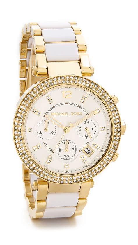 white and gold michael kors watch mens|Michael Kors small gold watch.